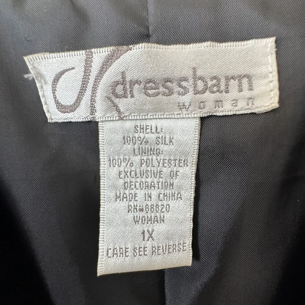 DressBarn Woman 1X Black Silk Embroidered‎ Floral Beaded Kimono Jacket Old Money